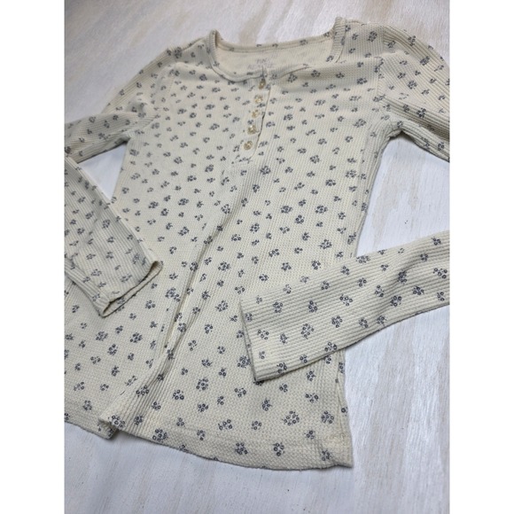 Pink Republic Other - Pink Republic Kids XS Cream Floral Waffle Knit Thermal Henley Cottagecore Y2K
